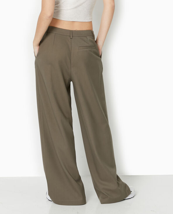 Pantalon large avec pinces vert kaki - Pimkie