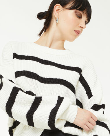 Pull col rond rayé noir - Pimkie