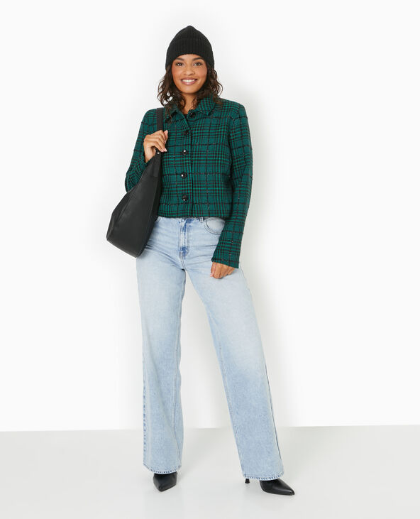 Veste droite et courte en tweed avec lurex vert - Pimkie