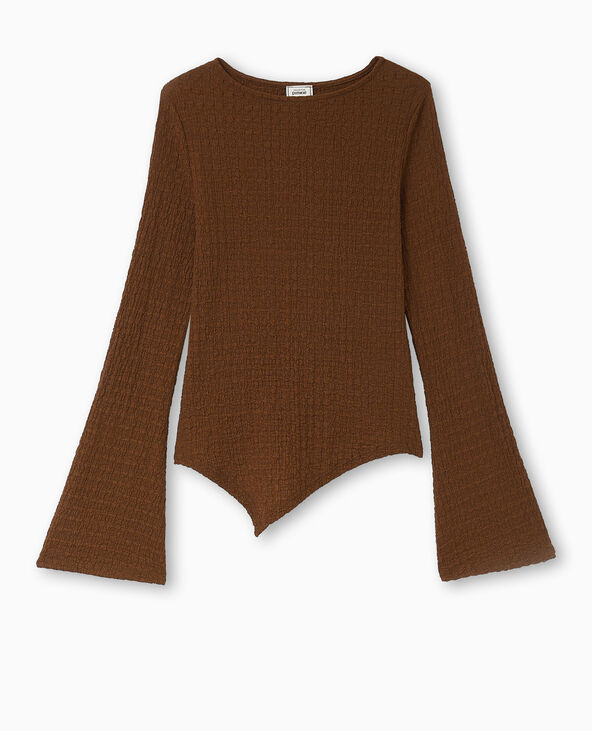 Top en tissu gaufré avec manches flare marron - Pimkie