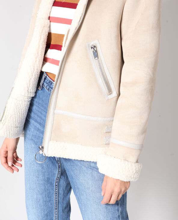 Blouson biker en fausse fourrure écru - Pimkie