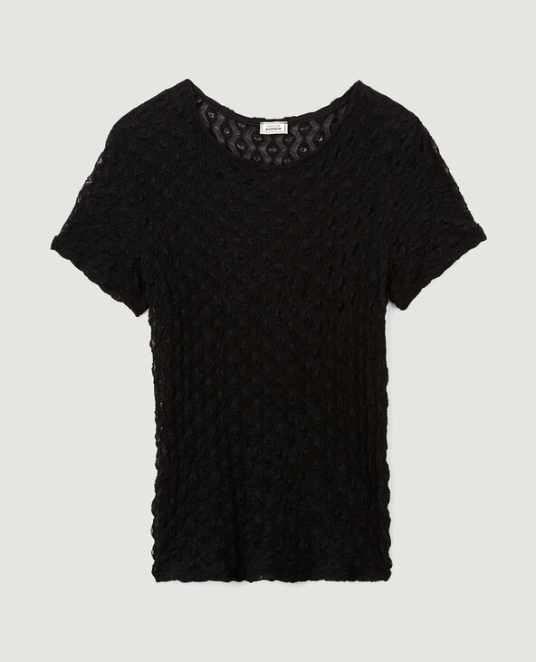 Top en dentelle tissu reliefé noir - Pimkie