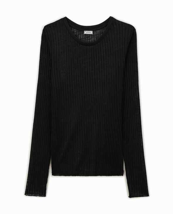 Top manches longues maille côtelée transparente noir - Pimkie