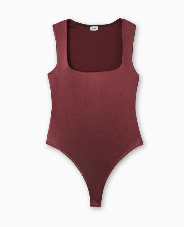 Body encolure carrée en maille brillante bordeaux - Pimkie