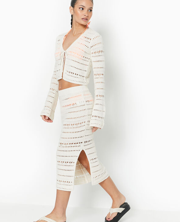 Jupe midi en maille ajourée façon crochet blanc - Pimkie