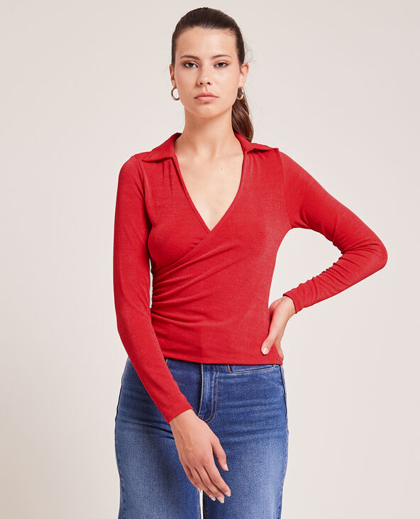 Top cache-cœur en maille fluide rouge - Pimkie