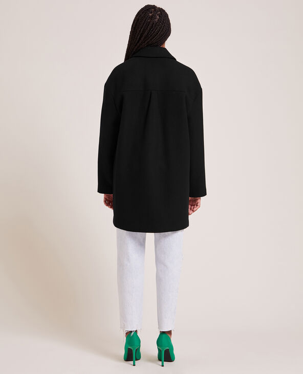 Caban oversize en drap de laine noir - Pimkie