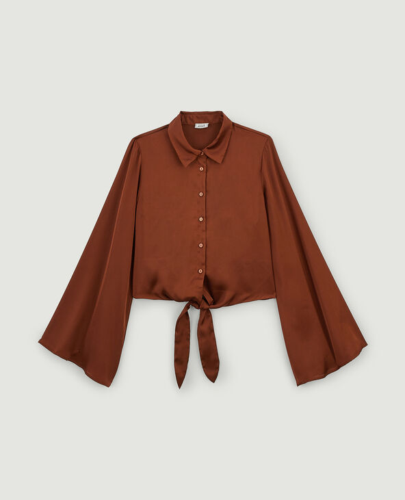 Chemise satinée à nouer orange - Pimkie