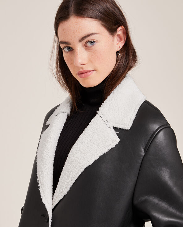Manteau en simili doublé sherpa noir - Pimkie