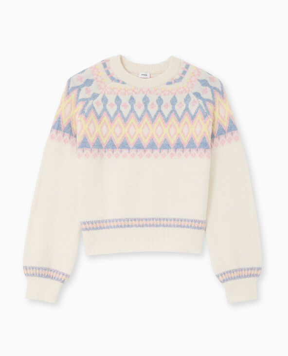 Pull col rond motif jacquard blanc - Pimkie