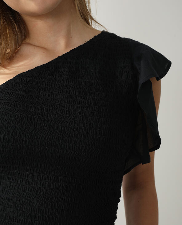 Top one shoulder smocké noir - Pimkie