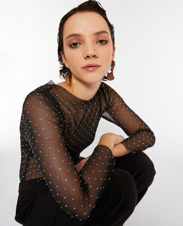 Top en tulle avec clous noir - Pimkie