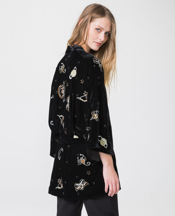 Kimono velours imprimé noir - Pimkie