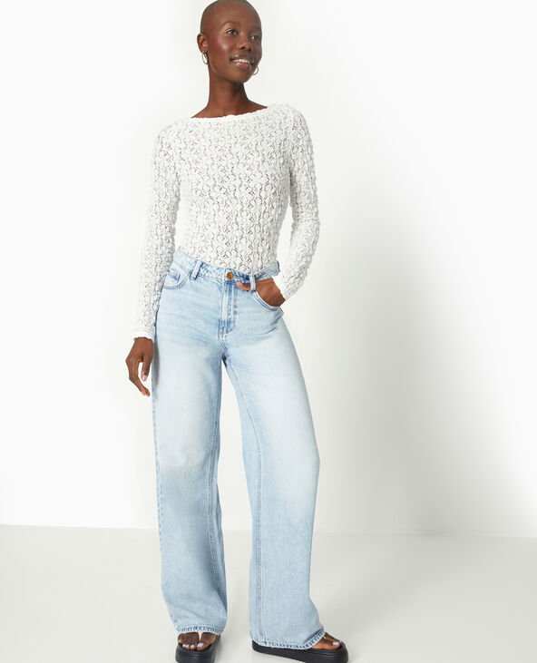 Top manches longues en tissu dentelle reliéfé blanc - Pimkie