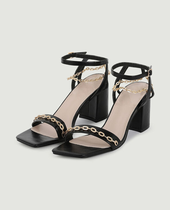 Sandales à talon avec chainettes noir - Pimkie