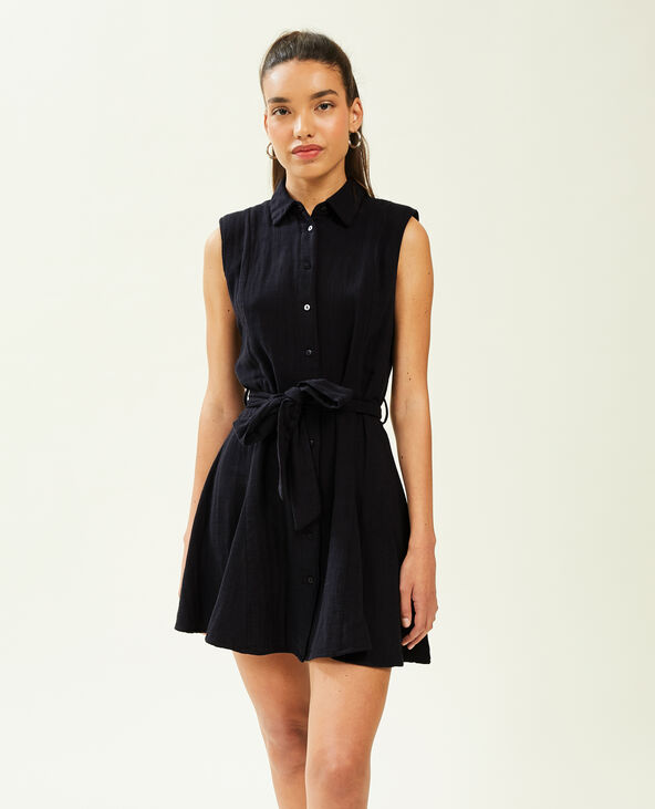 Robe sans manches gaze de coton noir - Pimkie