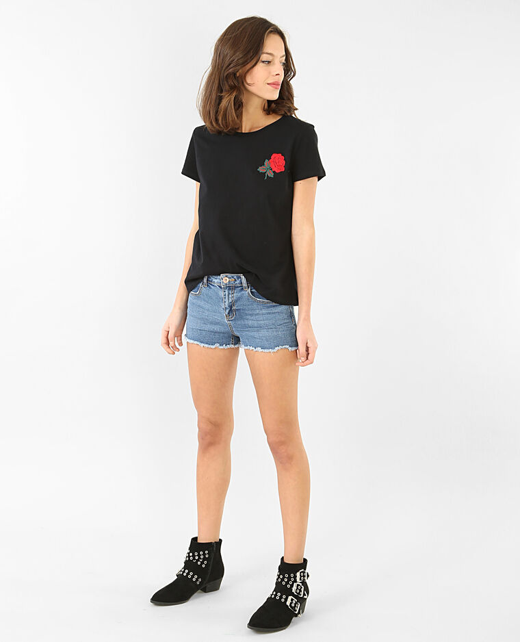 T-shirt broderie rose noir - Pimkie