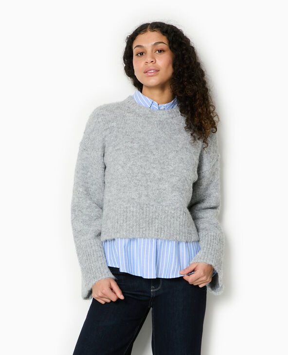 Pull court en maille douce et poilue gris - Pimkie