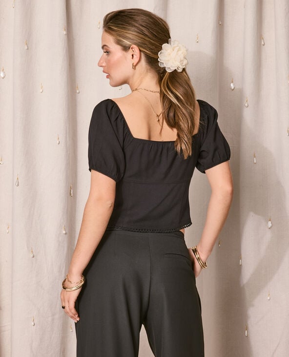 Blouse manches ballons avec finitions croquet noir - Pimkie