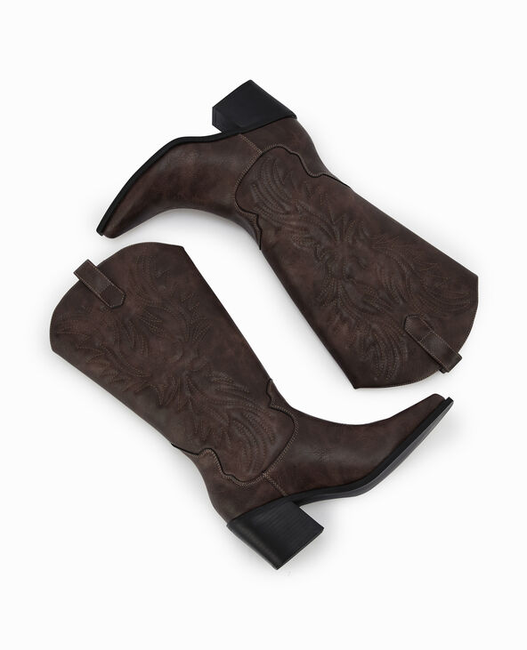 Bottes santiags avec dessins en surpuqûres marron - Pimkie