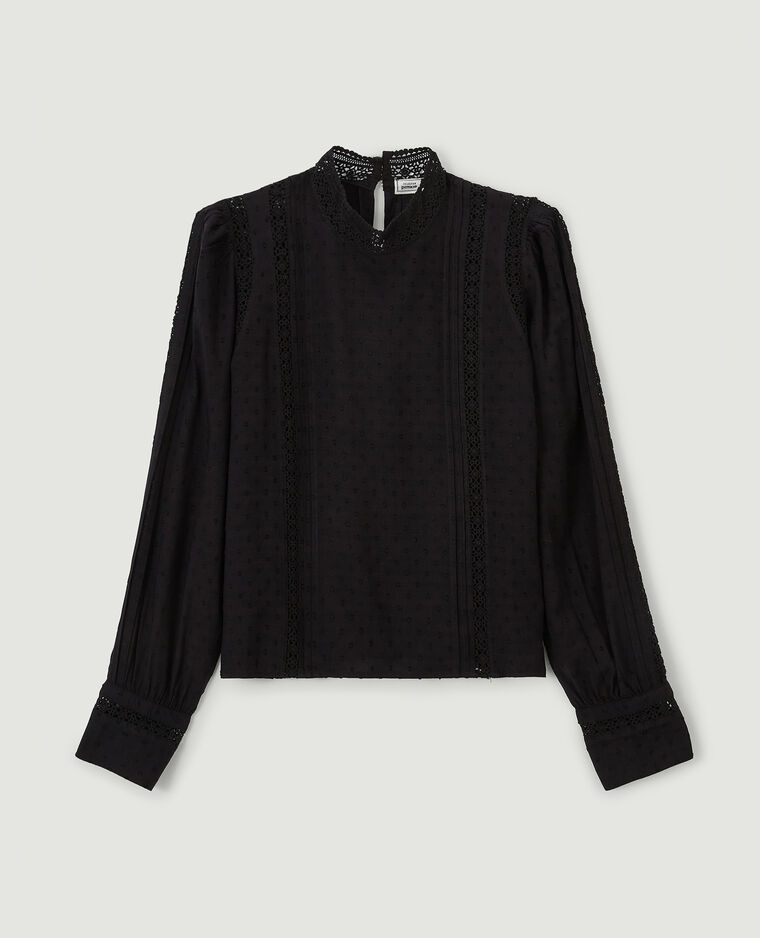 Blouse dentelle et plumetis noir - Pimkie