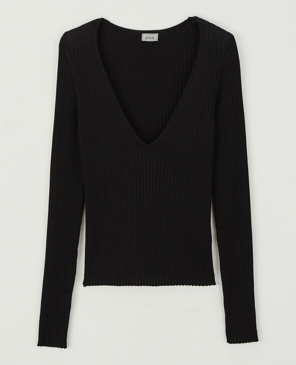 Pull col V maille côtelée noir - Pimkie