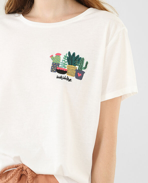 T-shirt broderie cactus blanc - Pimkie