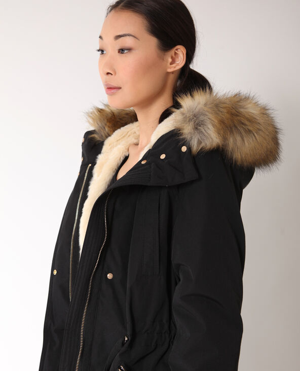 Parka longue avec fausse fourrure noir - Pimkie