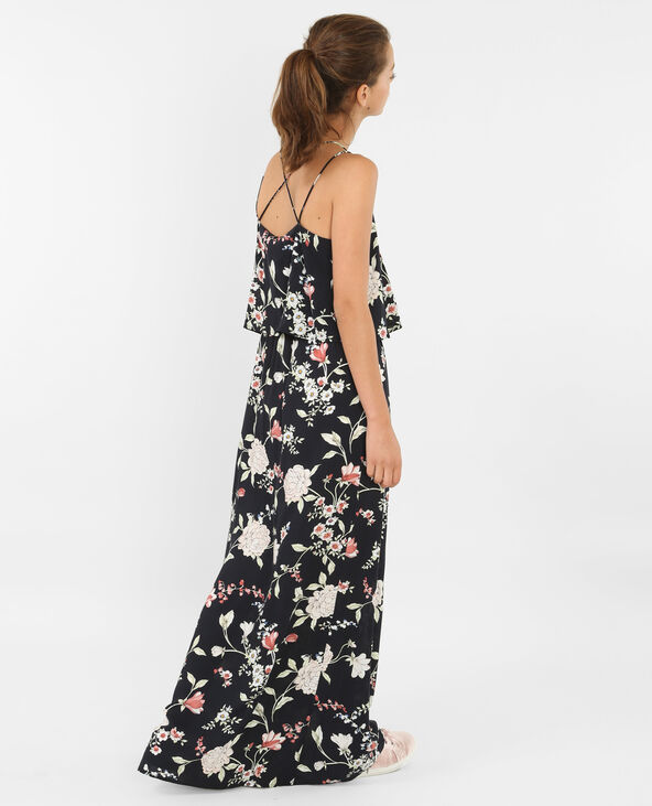 Robe longue imprimée dos croisé noir - Pimkie