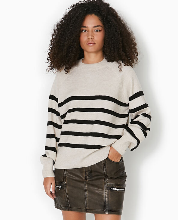 Pull rayé en maille beige - Pimkie