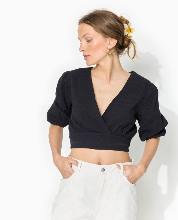 Blouse courte encolure V croisée noir - Pimkie