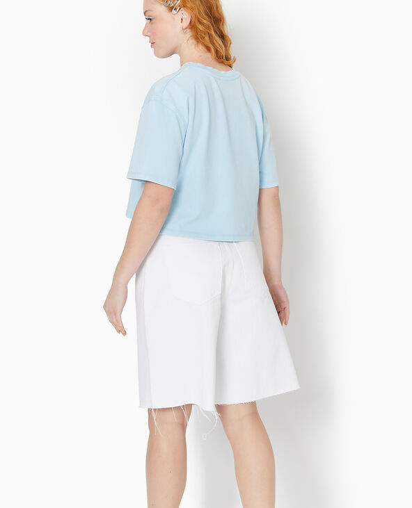 T-shirt court en coton épais effet délavé bleu clair - Pimkie