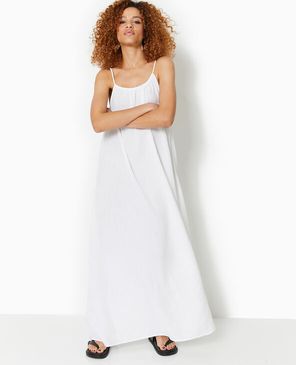 Robe longue en gaze de coton blanc - Pimkie