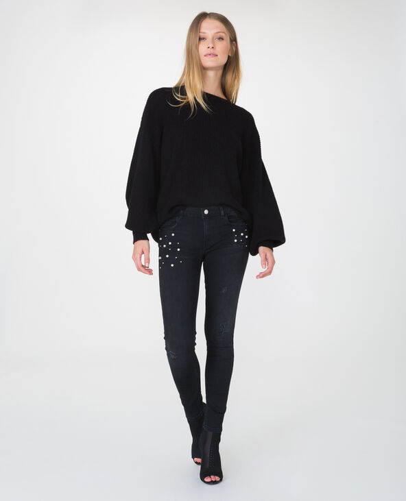 Skinny mid waist à perles noir - Pimkie