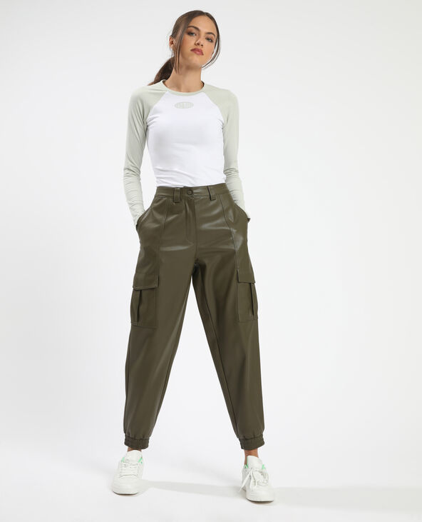 Pantalon cargo simili cuir