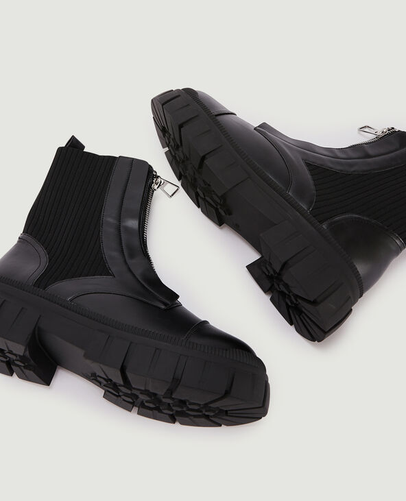 Boots zippées bimatières noir - Pimkie