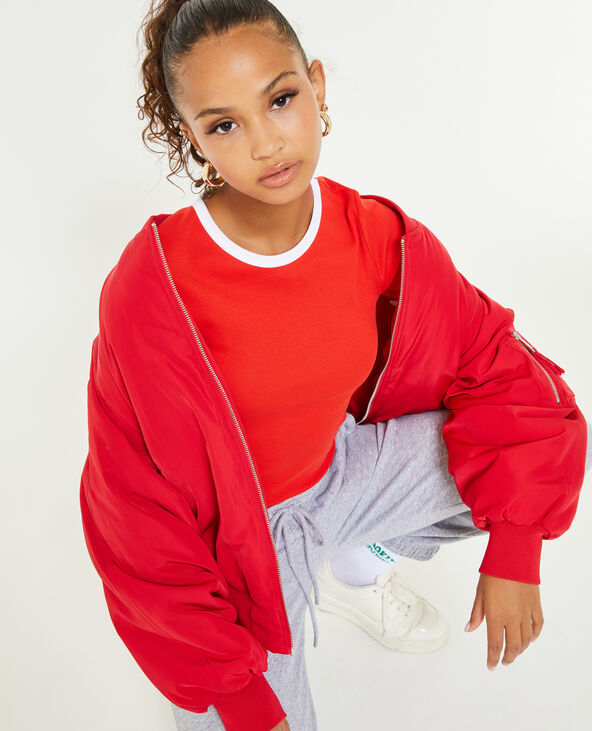T-shirt manches courtes avec bords contrastés rouge - Pimkie