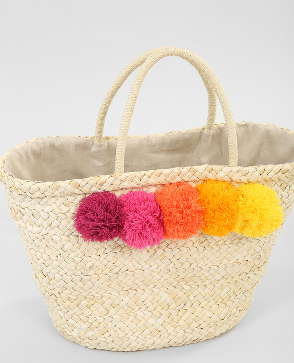 Panier en paille à pompons blanc - Pimkie