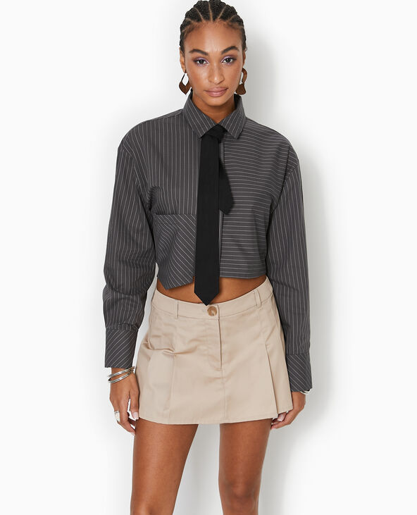 Chemise rayée cropped avec cravate gris foncé - Pimkie