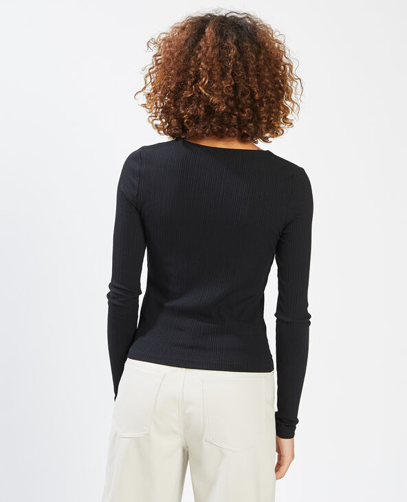 T-shirt côtelé manches longues noir - Pimkie