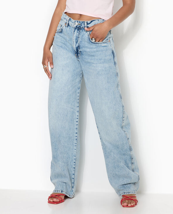 Jean barrel taille haute avec effets d'usure jaune ocre - Pimkie