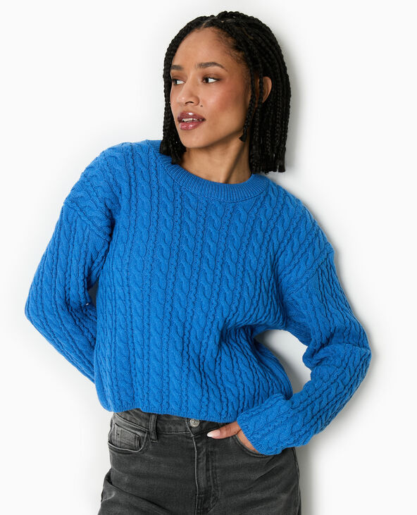 Pull en maille torsadée bleu - Pimkie