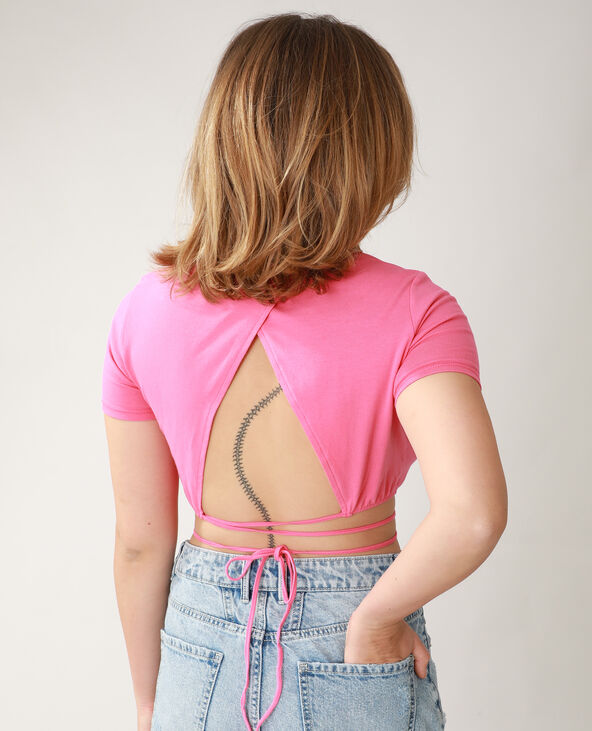 T-shirt cropped à nouer rose fuchsia - Pimkie
