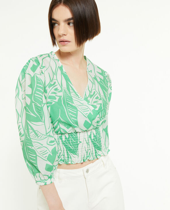 Blouse courte effet cache-cœur vert olive - Pimkie