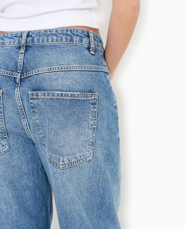 Jean loose avec coutures fantaisie et grands revers bleu - Pimkie