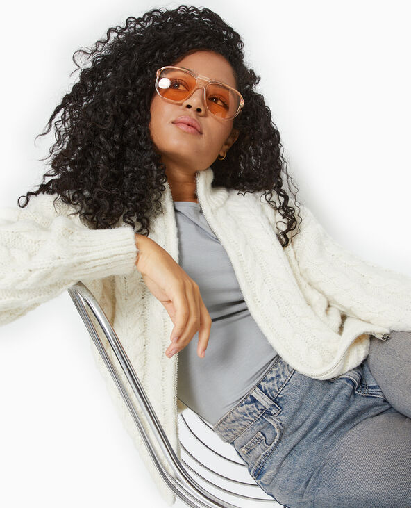 Gilet zippé en maille torsadée blanc - Pimkie