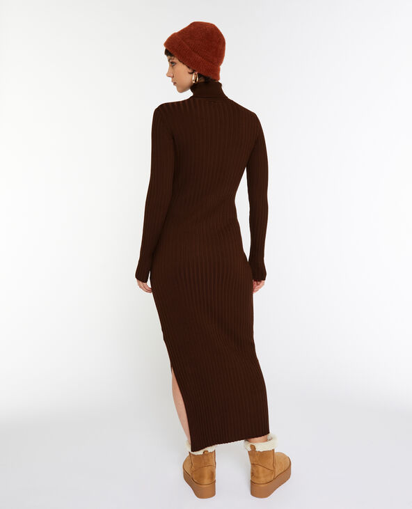 Robe longue moulante en maille côtelée marron - Pimkie
