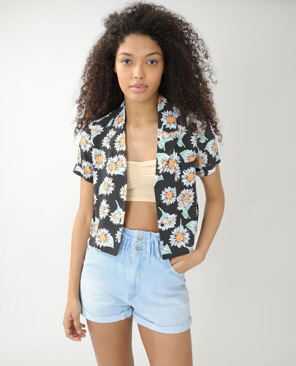 Chemise ample à pois et à fleurs noir - Pimkie