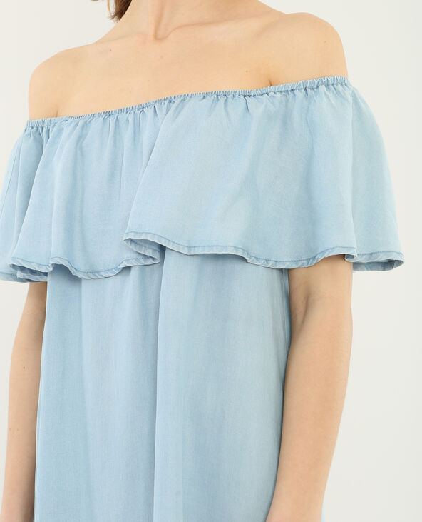 Robe volant bardot bleu clair - Pimkie