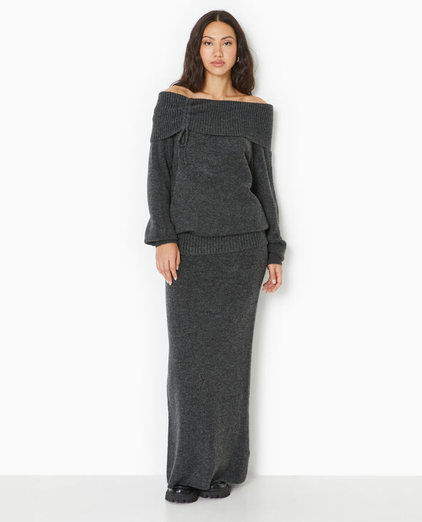 Jupe longue en maille avec ceinture revers gris foncé - Pimkie